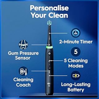 Oral-B iO5 Electric Toothbrushes for Adults, 2 Toothbrush Head and Travel Case, 5 Modes with Teeth Whitening, 2 Pin Plug, Black