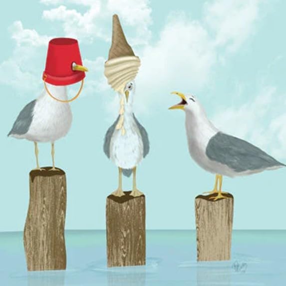 Birthday/Blank Funny Card for Men/Women - General Humour Male/Female Card - Seagull Trio with Bucket and Ice Cream - Eco-Friendly