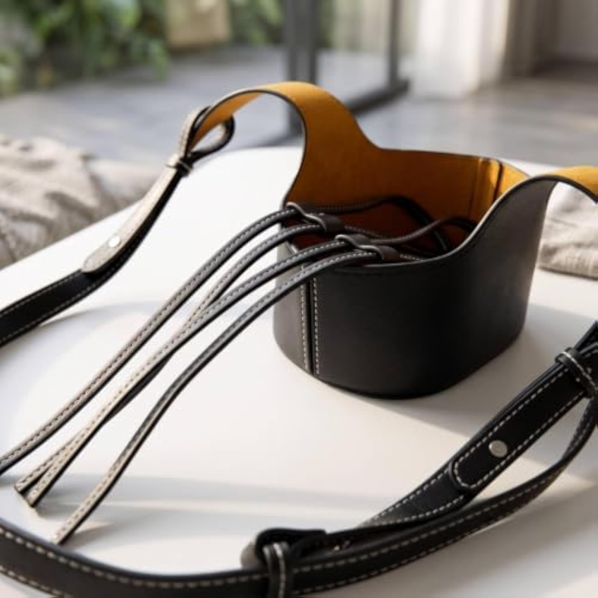 Leather Bucket Bag with Drawstring for DIY Crafts