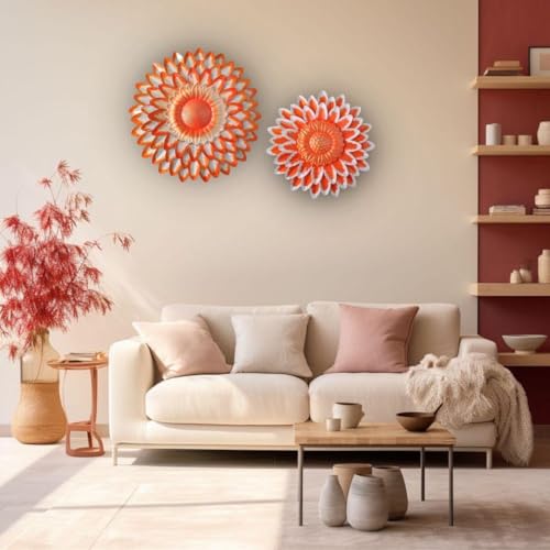 Image of SETHI AESTHETIC Metal Kesariya Flower Wall Art Decor, Handmade 3D Layered Petal Design, Set of 2 (13x13 inch and 11x11 inch) (Metallic Kesariya)