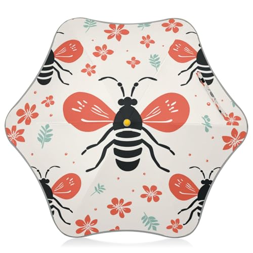 Flor De Abeja Estilo Chino Paraguas Plegable con Botón para Niños con Elementos Reflectantes de Seguridad Protección UV para Niños y Niñas