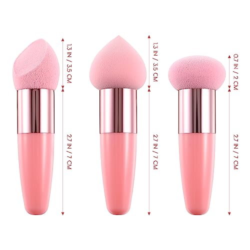 Beaupretty 3Pcs Makeup Sponge Beauty Foundation Blending Sponge Makeup Sponge Wedge Foundation Sponges With Handle Cosmetic Blender Professional Beauty Sponge Blender Pink #TOP6