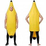 Costume Banane Adulte Unisexe, Déguisement Nourriture Drôle Taille Unique 150–170 cm, Tenue de Soirée à Thème Fruité pour Carnaval, Halloween, Enterrement de Vie de Célibataire, Fête, Spectacle