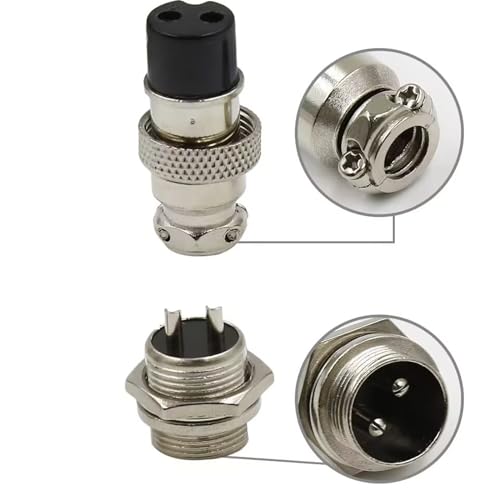 Conector aviación metálico GX16-2P 16mm 2 pines set 2 miniatura 4