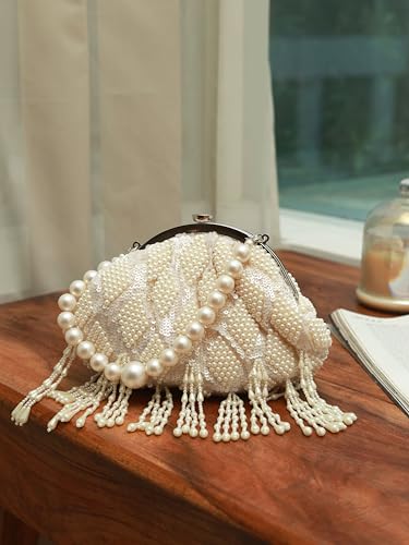 Image of THE TAN CLAN Ava Pearl Batua Bag for women Purses Luxury Evening Handbags for ladies with Magnetic Closure