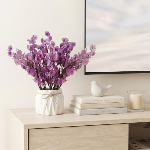 Image of Dekorly Artificial Lavender Plant in White Pot, 18cm - Realistic Faux Flower Arrangement for Home & Office Decor (Set of 1) (1, Light Purple Baby's Breath)
