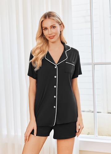 Image of Ekouaer Womens Pajamas Set 2 Pack Button Down Summer Sleepwear Short Sleeve Comfy Pjs Loungewear Set