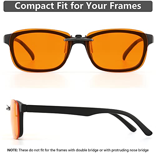 Caxman Blue Light Clip On Glasses Men Women Phone Tv Computer Sleeping Glasses For Rx Eyeglasses Or Reading Frames Anti Eyestrain Sleep Better W/Orange Lens Large 59X42Mm #TOP4
