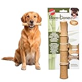SPOT Bam-Bones Plus Bamboo Stick - Bamboo Fiber & Nylon, Durable Long Lasting Dog Chew for Aggressive Chewers – Great Toy for Adult Dogs & Puppies Under 90lbs, Non-Splintering, 9.5in, Chicken Flavor