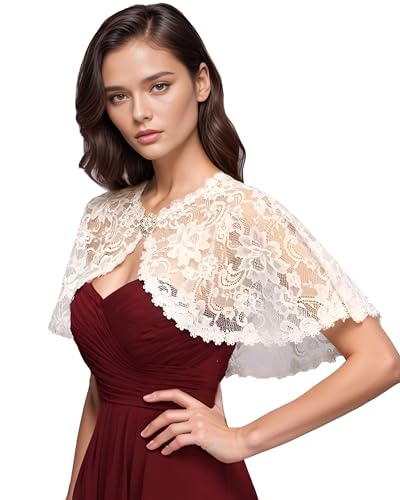 MisShow Women's Shawls Floral Lace Tulle Scarfs Wrap Bolero Wedding Bridal Shawls,Champagne