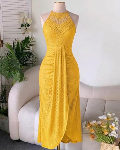 Image of CHICME Womens Summer Halter Dress Hollow Out A Line Vacation Dress