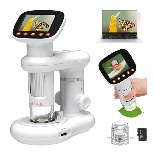 HOMEASY Mikroskop für Kinder 1000x Zoom Microscope 2' LCD Bildschirm Digitalmikroskop Tragbar Kindermikroskop Bildung Geburtstag Weinachten Geschenk ab 5 6 7 8 9 10 Jahre Weiss