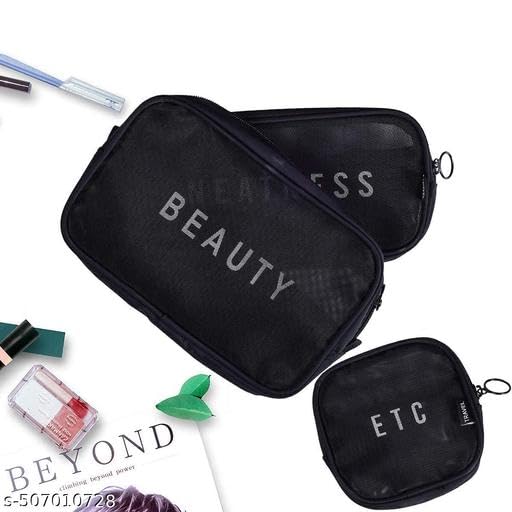 (ONLY POUCHES) Travel Nylon Mesh Makeup Bags Set 3 Pieces See Through Zipper Pouch Travel Cosmetic And Toiletry Kit Organizer Bag 3 Pack Of S M L 3-in-1-mkup-nvyblu-09-14 SB-P9284 4