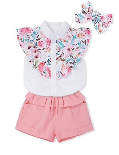 Toddler Baby Girl Clothes 4-5 T Outfits Short Sleeve Top + Shorts + Headband 3 PCE Summer Set