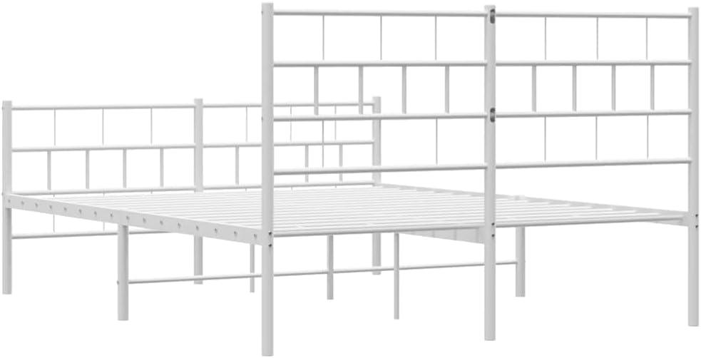 vidaXL 12-Inch White Metal Full Bed Frame with Headboard & Footboard, Heavy-Duty Slats Support with Under-Bed Storage for Modern Bedroom, No Box Spring Needed & Easy Assembly, No Mattress