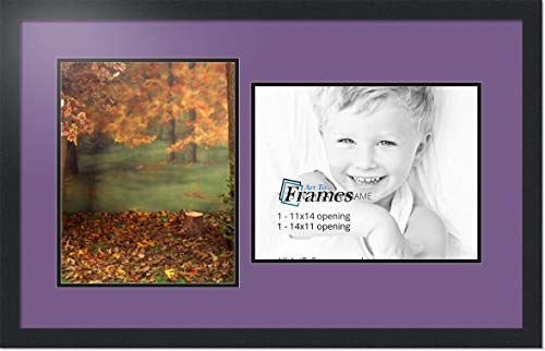 ArtToFrames Collage Photo Frame Double Mat with 2 - 11x14 Openings and Satin Black Frame