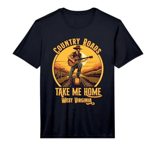 Mens Country Roads Take Me Home West Virginia Railroad Music Performance T-Shirt