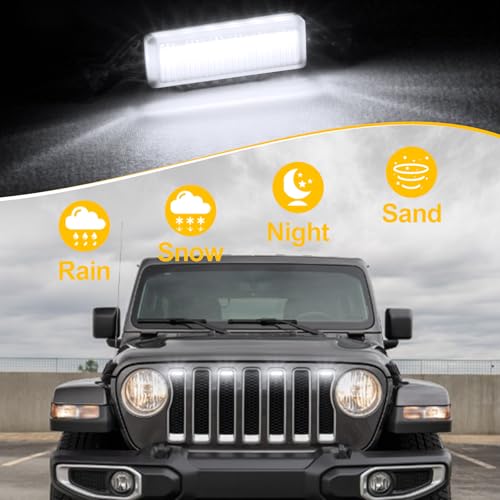 Led Grill Grille Lights fit for 2019 2020 2021 2022 2023 Jeep Wrangler JL JLU Rubicon Sahara Sport Front Grille Grills Light Front Headlights Wrangler JL Jlu 2018-2023 White 4pcs Led (White JL 4P) by BreTrewri - Image 5