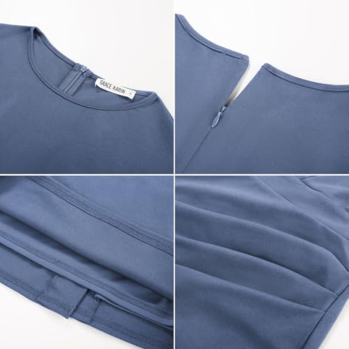 GRACE KARIN Womens Work Dresses 2026 Crew Neck Cap Sleeve Dress Business Casual Church Office Dress Gray Blue XXL — view 6