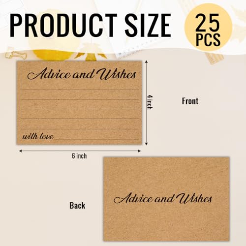HQLOW 25 PCS Advice and Wishes Cards, Greeting Cards for Bridal Shower Games Weddings Baby Shower Graduation Retirement Birthday Party Brown-05