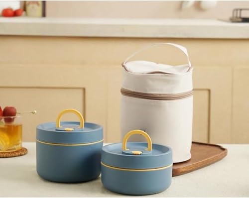 Riuuyyi 保温弁当箱 真空断熱スープランチセット容量 2段 /3段 /4段お弁当箱 お弁当箱 保温 大容量 茶碗 断熱弁当箱セット 食器と収納バッグ付き ステンレス 密封された漏れ防止 真空断熱ス 5時間の保温 通勤 運動会 通学 キャンプ (ブルー