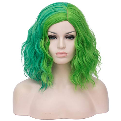 Cying Lin Short Bob Wavy Curly Wig Green and Cyan Wig For Women Cosplay Halloween Wigs Heat Resistant Bob Party Wig+Wig Cap(Green and Cyan)