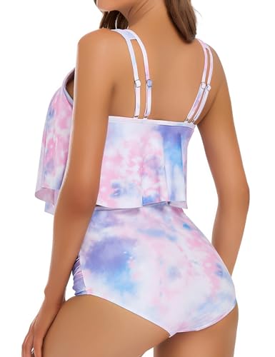 Image of Edelqual Tankini Swimsuits for Women High Waisted Bikini Sets Plus Size Two Piece Bathing Suits Tummy Control Swimwear