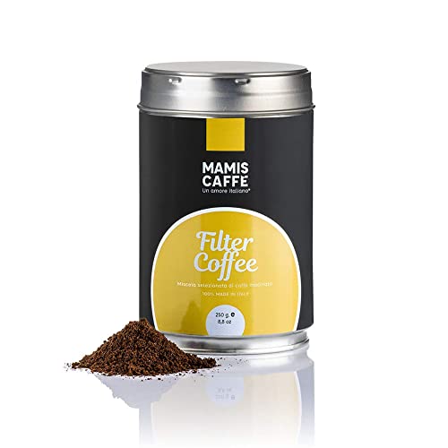 Mamis Caffè Filterkaffee (250 Gramm) - Mittel geröstete gemahlene Bohnen - Kräftiger Geschmack mit Mandelnoten - Kaffeeauswahl aus Indien und Südamerika - Italienischer Espressokaffee Cover