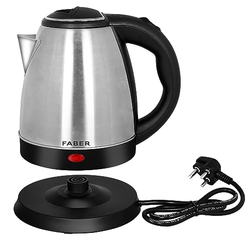 Image of Faber 1.5L Electric Kettle | Boil Water, Make Tea, Coffee, Instant Noodles, Soup | SS Body, Cool Touch Handle, Wide Mouth & Filter, 360 Swivel Base, Auto Cut-Off, Over & Dry Heat Protection | (SS)