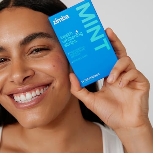 Image of Zimba Teeth Whitening Strips Vegan Whitening Strip Enamel Safe Teeth Whitening Hydrogen Peroxide Teeth Whitener for Coffee, Wine, Tobacco, and Other Stains, 28 Strips (14 Day Treatment), Mint