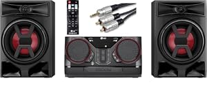 LG XBOOM CK43N 300W Bluetooth Party Hi-Fi, Double USB, AUX O/P, Multi format, Bundle includes Remote Control & Professional Phono Lead. Black
