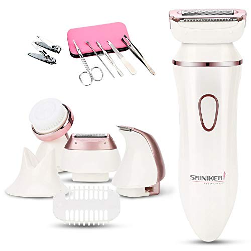Sminiker Professional Womens Electric Razor 4 in 1 Ladies Electric Shaver Cordless Rechargeable Wet/Dry Electric Razor for Women Waterproof Body Hair Bikini Trimmer + Manicure Set (White)