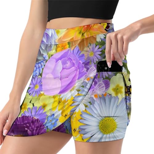 Jupe de tennis fleurs colorées coupe athlétique avec short de sport intégré