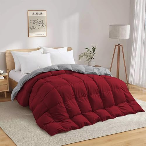 Image of 600 Gsm Heavy Winter Blanket For Double Bed Size (90 inchX100 inch) - 600 GSM Heavy Winter Comforter /Rajai /Duvet /Blanket Microfiber Super Soft Fluffy For Winter Double Bed - Burgundy /Silver Grey Color