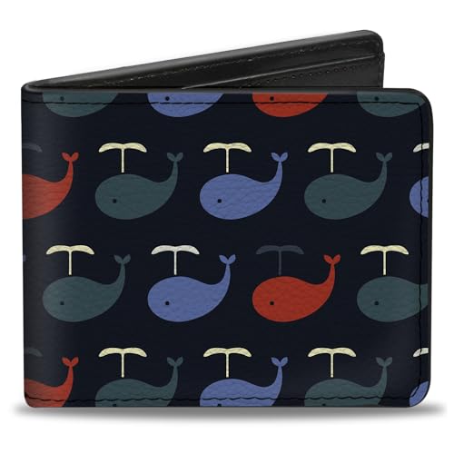 Buckle-Down Men's Wallet, Bifold, Whales Navy Green Blue Red, Vegan Leather, Multi, 4.0