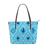 Kuizee Tote Handbag Shoulder Bags Zipper ﻿Wonderland Blue Big Capacity PU Leather Decoration Casual