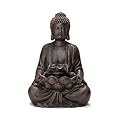 Glitzhome Zen Style Meditating Resin Buddha Fountain with Pump & LED Light, 2 Tier Buddha Water Fountain Waterfalls Indoor Outdoor Floor Stand Fountain Buddha Statues for Garden Patio Backyard