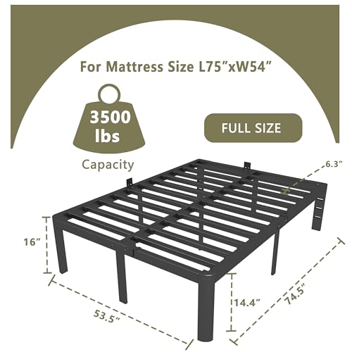 Image of ITIMIDI Full Size Bed Frame 16 Inch High, Safety Design with Rounded Corner Legs and DIY Headboard, Heavy Duty Steel Slat Support, Metal Full Size Platform Bed Frame, No Box Spring Needed, Black