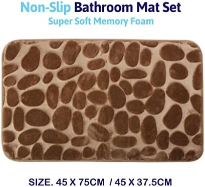 DIVCHI Non Slip Bath Mat Set - 2 Piece Thickened Bathroom Mat Set - Extra Absorbent 100% Memory Foam Bath Mat (80 x 50cm) and Pedestal Toilet Mat (50 x 40cm U Shape) (Khaki)