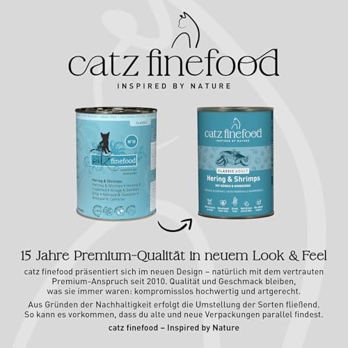 catz finefood N° 13 Hering & Shrimps Feinkost Katzenfutter nass, verfeinert mit Kürbis & Aloe Vera, 6 x 400g Dosen