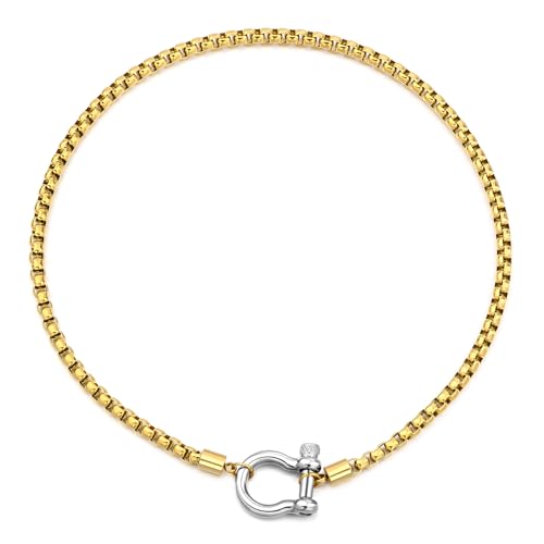 FEEL STYLE Heavy Screw Anchor Shackle Rolo Necklace - Stainless Steel Rolo Chain Necklace - Screw Anchor Shackle Nautical Sailor Clasp