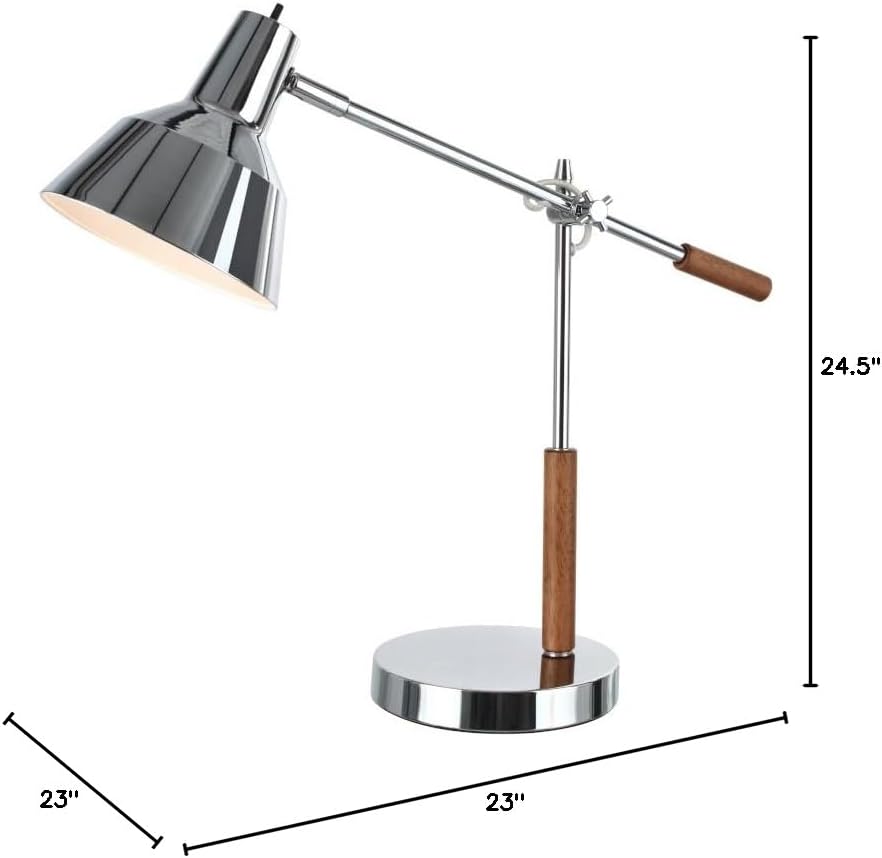 Aspen Creative 40042, 24 1/2" High Modern Metal Desk Lamp, Chrome Finish with Wood Accents and Metal Lamp Shade, 23" wide