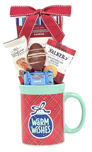 Hot Chocolate Gift Mug Set Includes Double Fudge hot Cocoa and more, Gourmet Hot Chocolate Gift Mug Set -2025 Christmas & New Years Holiday Season (Red-Warm Wishes)