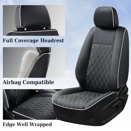 Image of Coverado Tacoma Seat Covers, Car Seat Covers Front Seats, Leather Seat Covers for Cars Car Seat Protector Cushion Tacoma Accessories Custom Fit 2005-2015 Toyota Tacoma Double /Crew Cab(White Line)