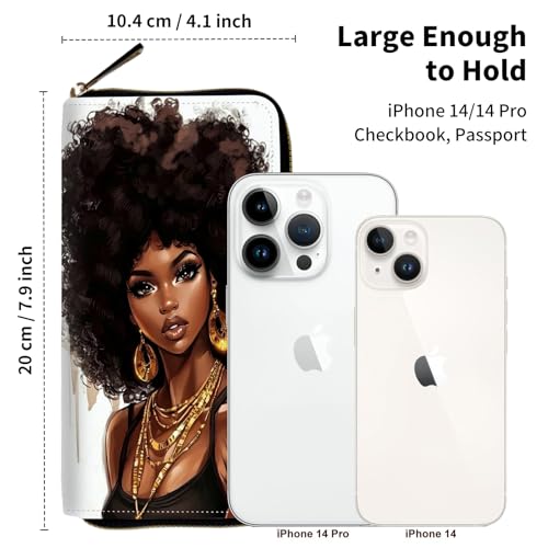 RFID Blocking Wristlet Wallet for Women, Slim PU Leather Clutch Purse with Zipper, Small Credit Card Holder with Wrist Strap, Travel Zip Wallet for Ladies,African Girl3