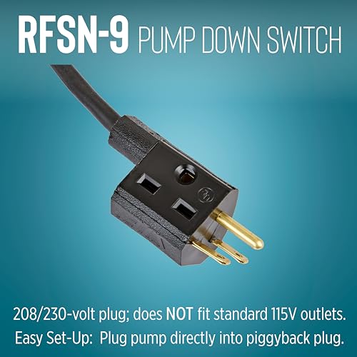 Image of Little Giant RFSN-9 230-Volt, Maximum 13-Amp - 1 HP, Pump Down Piggyback Tethered Float Switch for Pond, Sump, Sewage or Effluent Systems, 15-Ft. Cord, Grey, 599128