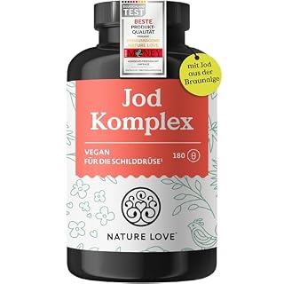 NATURE LOVE® Jod Komplex für die Schilddrüse - 180 Kapseln - mit Jod, Selen, L-Tyrosin, Vitamin B &