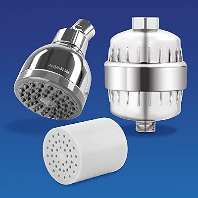 AquaBliss SF100 High Output Revitalizing Shower Filter & TurboSpa 3 Inch High Pressure Shower Head w/Flow Restrictor w/AquaBliss Replacement Cartridge SFC100 High Output Multi Stage Shower Filter