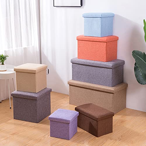 Banc ottoman de rangement en coton et lin moderne gris, assise capitonnée haut de gamme - 8
