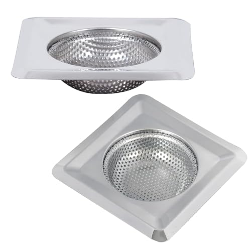 HIKIN SUPERMARKET™ Stainless Steel Kitchen Sink Strainer | Sink Drain Strainer | Drain Catcher for Bathroom | Mesh Drain Deep Filter for Kitchen | Sink Square Moti Jali | 115 mm | Pack of 2 | Silver